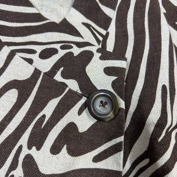 Michael Kors Brown Zebra Animal Print Linen Tailored Short Blazer Jacket 8 Chic - Picture 3 of 15